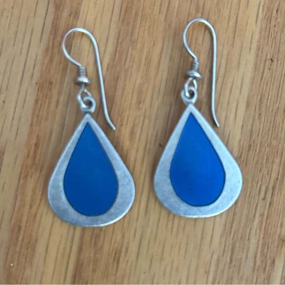 Laurel Burch Silver and Blue Teardrop Earrings - Picture 1 of 6